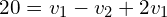 \begin{align*}20=v_{1}-v_{2}+2v_{1}\end{align*}