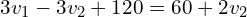 \begin{align*}3v_{1}-3v_{2}+120=60+2v_{2}\end{align*}