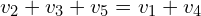 \begin{align*}v_2+v_3+v_5=v_1+v_4\end{align*}