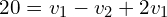 \begin{align*}20=v_{1}-v_{2}+2v_{1}\end{align*}